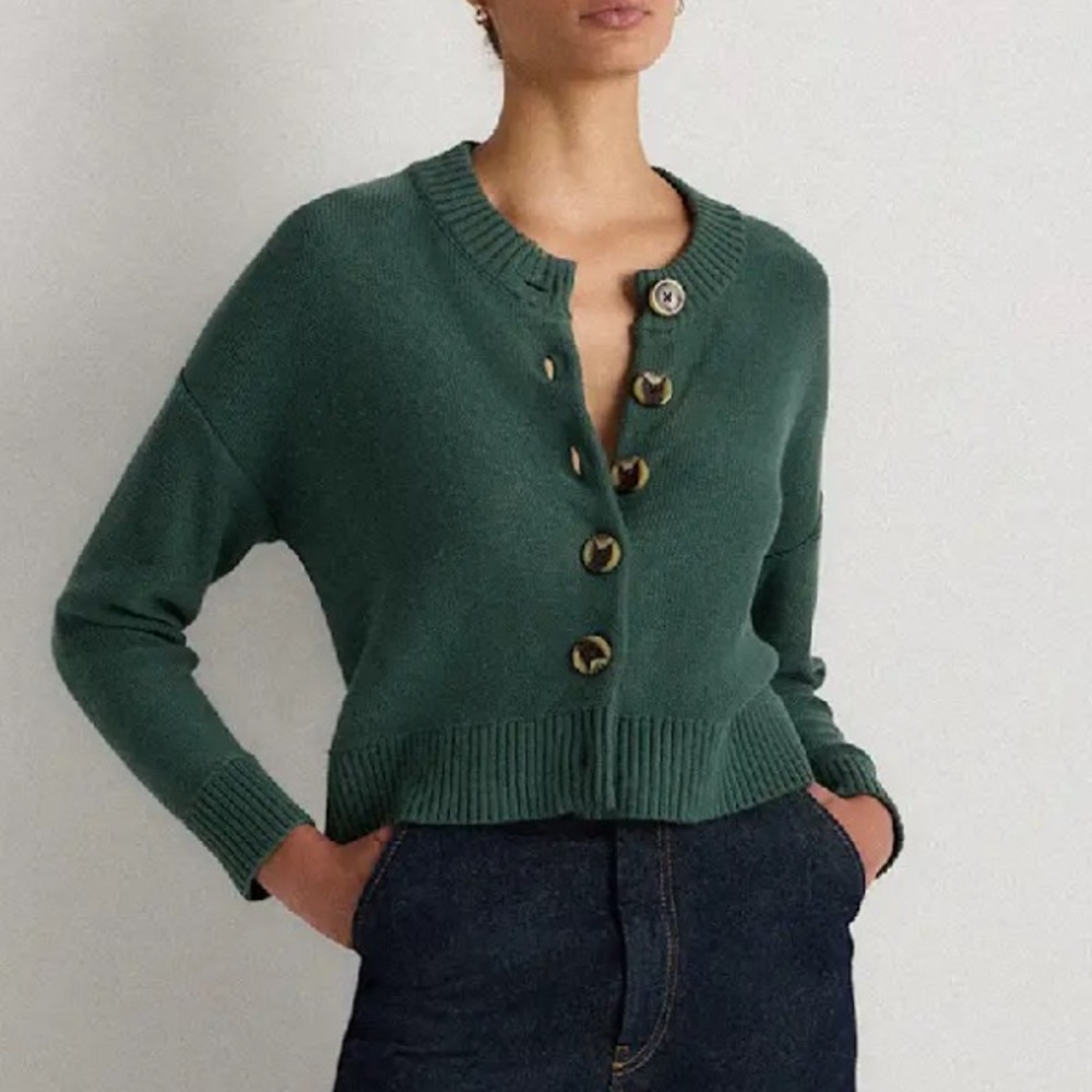 Quince 100% Organic Cotton Cropped cardigan Big Sur Green NWT XS - Picture 9 of 16